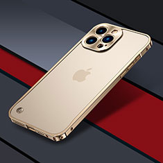 Luxury Metal Frame and Plastic Back Cover Case QC1 for Apple iPhone 13 Pro Gold