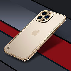 Luxury Metal Frame and Plastic Back Cover Case QC1 for Apple iPhone 14 Pro Max Gold