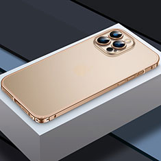 Luxury Metal Frame and Plastic Back Cover Case QC3 for Apple iPhone 13 Pro Max Gold