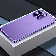 Luxury Metal Frame and Plastic Back Cover Case QC3 for Apple iPhone 13 Pro Max Purple