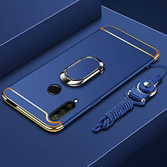 Luxury Metal Frame and Plastic Back Cover Case with Finger Ring Stand A01 for Huawei Enjoy 10 Plus Blue