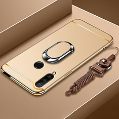 Luxury Metal Frame and Plastic Back Cover Case with Finger Ring Stand A01 for Huawei Enjoy 10 Plus Gold