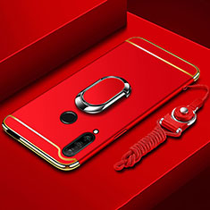 Luxury Metal Frame and Plastic Back Cover Case with Finger Ring Stand A01 for Huawei Enjoy 10 Plus Red