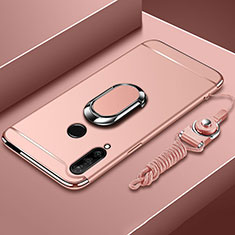 Luxury Metal Frame and Plastic Back Cover Case with Finger Ring Stand A01 for Huawei Enjoy 10 Plus Rose Gold