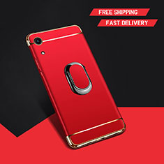 Luxury Metal Frame and Plastic Back Cover Case with Finger Ring Stand A01 for Huawei Honor 8A Red