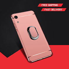 Luxury Metal Frame and Plastic Back Cover Case with Finger Ring Stand A01 for Huawei Honor 8A Rose Gold