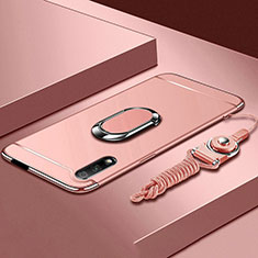 Luxury Metal Frame and Plastic Back Cover Case with Finger Ring Stand A01 for Huawei Honor 9X Rose Gold