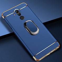 Luxury Metal Frame and Plastic Back Cover Case with Finger Ring Stand A01 for Huawei Mate 20 Lite Blue