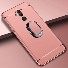 Luxury Metal Frame and Plastic Back Cover Case with Finger Ring Stand A01 for Huawei Mate 20 Lite Rose Gold