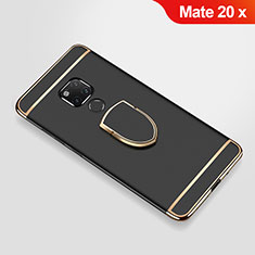 Luxury Metal Frame and Plastic Back Cover Case with Finger Ring Stand A01 for Huawei Mate 20 X 5G Black