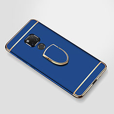 Luxury Metal Frame and Plastic Back Cover Case with Finger Ring Stand A01 for Huawei Mate 20 X Blue