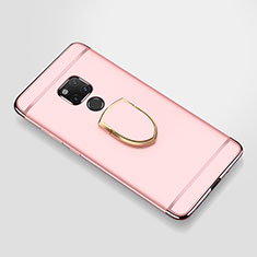 Luxury Metal Frame and Plastic Back Cover Case with Finger Ring Stand A01 for Huawei Mate 20 X Rose Gold