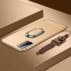 Luxury Metal Frame and Plastic Back Cover Case with Finger Ring Stand A01 for Huawei Mate 40 Lite 5G Gold