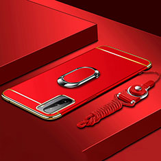 Luxury Metal Frame and Plastic Back Cover Case with Finger Ring Stand A01 for Huawei Mate 40 Lite 5G Red