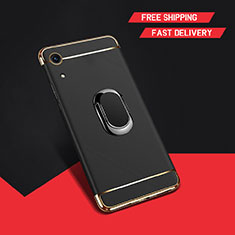 Luxury Metal Frame and Plastic Back Cover Case with Finger Ring Stand A01 for Huawei Y6 (2019) Black