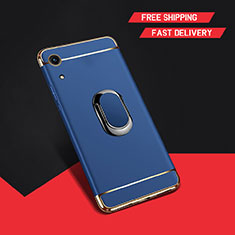 Luxury Metal Frame and Plastic Back Cover Case with Finger Ring Stand A01 for Huawei Y6 (2019) Blue
