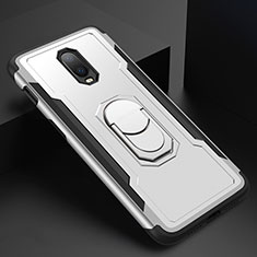 Luxury Metal Frame and Plastic Back Cover Case with Finger Ring Stand A01 for OnePlus 6T Silver