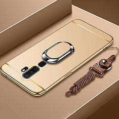Luxury Metal Frame and Plastic Back Cover Case with Finger Ring Stand A01 for Oppo A11 Gold