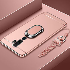 Luxury Metal Frame and Plastic Back Cover Case with Finger Ring Stand A01 for Oppo A11 Rose Gold