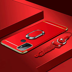 Luxury Metal Frame and Plastic Back Cover Case with Finger Ring Stand A01 for Oppo A11s Red