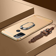 Luxury Metal Frame and Plastic Back Cover Case with Finger Ring Stand A01 for Oppo A32 Gold