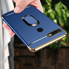 Luxury Metal Frame and Plastic Back Cover Case with Finger Ring Stand A01 for Oppo A7 Blue