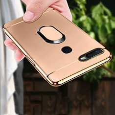 Luxury Metal Frame and Plastic Back Cover Case with Finger Ring Stand A01 for Oppo A7 Gold