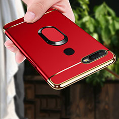 Luxury Metal Frame and Plastic Back Cover Case with Finger Ring Stand A01 for Oppo A7 Red