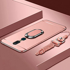 Luxury Metal Frame and Plastic Back Cover Case with Finger Ring Stand A01 for Oppo A9 Rose Gold