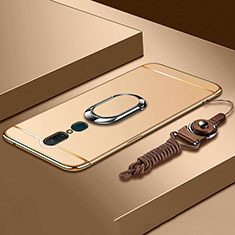 Luxury Metal Frame and Plastic Back Cover Case with Finger Ring Stand A01 for Oppo A9X Gold