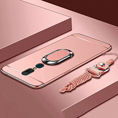 Luxury Metal Frame and Plastic Back Cover Case with Finger Ring Stand A01 for Oppo A9X Rose Gold