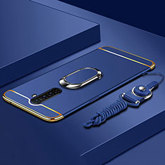 Luxury Metal Frame and Plastic Back Cover Case with Finger Ring Stand A01 for Oppo Reno Ace Blue