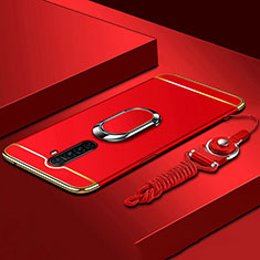 Luxury Metal Frame and Plastic Back Cover Case with Finger Ring Stand A01 for Oppo Reno Ace Red