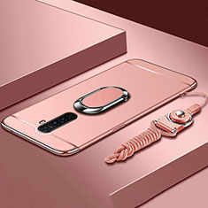 Luxury Metal Frame and Plastic Back Cover Case with Finger Ring Stand A01 for Oppo Reno Ace Rose Gold