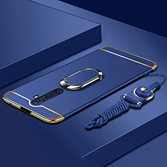 Luxury Metal Frame and Plastic Back Cover Case with Finger Ring Stand A01 for Oppo Reno2 Z Blue