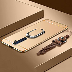 Luxury Metal Frame and Plastic Back Cover Case with Finger Ring Stand A01 for Oppo Reno2 Z Gold