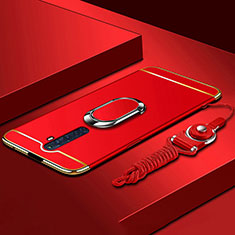 Luxury Metal Frame and Plastic Back Cover Case with Finger Ring Stand A01 for Oppo Reno2 Z Red