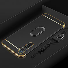 Luxury Metal Frame and Plastic Back Cover Case with Finger Ring Stand A01 for Realme X2 Black