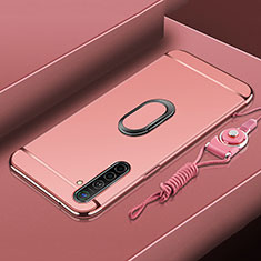 Luxury Metal Frame and Plastic Back Cover Case with Finger Ring Stand A01 for Realme X2 Rose Gold