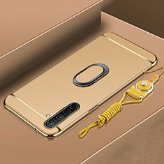 Luxury Metal Frame and Plastic Back Cover Case with Finger Ring Stand A01 for Realme XT Gold