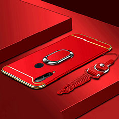 Luxury Metal Frame and Plastic Back Cover Case with Finger Ring Stand A01 for Samsung Galaxy A20s Red