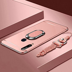 Luxury Metal Frame and Plastic Back Cover Case with Finger Ring Stand A01 for Samsung Galaxy A20s Rose Gold