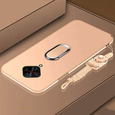 Luxury Metal Frame and Plastic Back Cover Case with Finger Ring Stand A01 for Vivo S1 Pro Gold