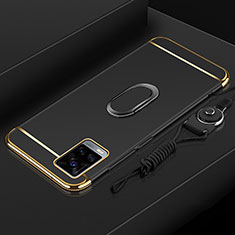 Luxury Metal Frame and Plastic Back Cover Case with Finger Ring Stand A01 for Vivo V20 Pro 5G Black