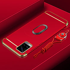 Luxury Metal Frame and Plastic Back Cover Case with Finger Ring Stand A01 for Vivo V20 Pro 5G Red