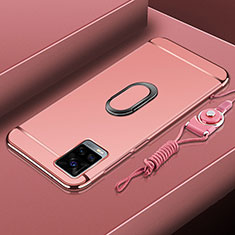 Luxury Metal Frame and Plastic Back Cover Case with Finger Ring Stand A01 for Vivo V20 Pro 5G Rose Gold