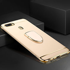 Luxury Metal Frame and Plastic Back Cover Case with Finger Ring Stand A02 for Oppo A7 Gold