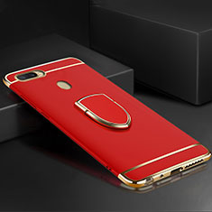 Luxury Metal Frame and Plastic Back Cover Case with Finger Ring Stand A02 for Oppo A7 Red