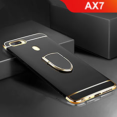 Luxury Metal Frame and Plastic Back Cover Case with Finger Ring Stand A02 for Oppo AX7 Black