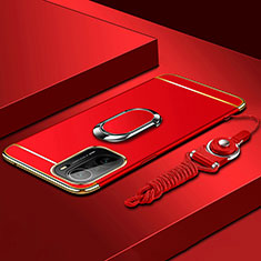 Luxury Metal Frame and Plastic Back Cover Case with Finger Ring Stand for Xiaomi Mi 11X Pro 5G Red